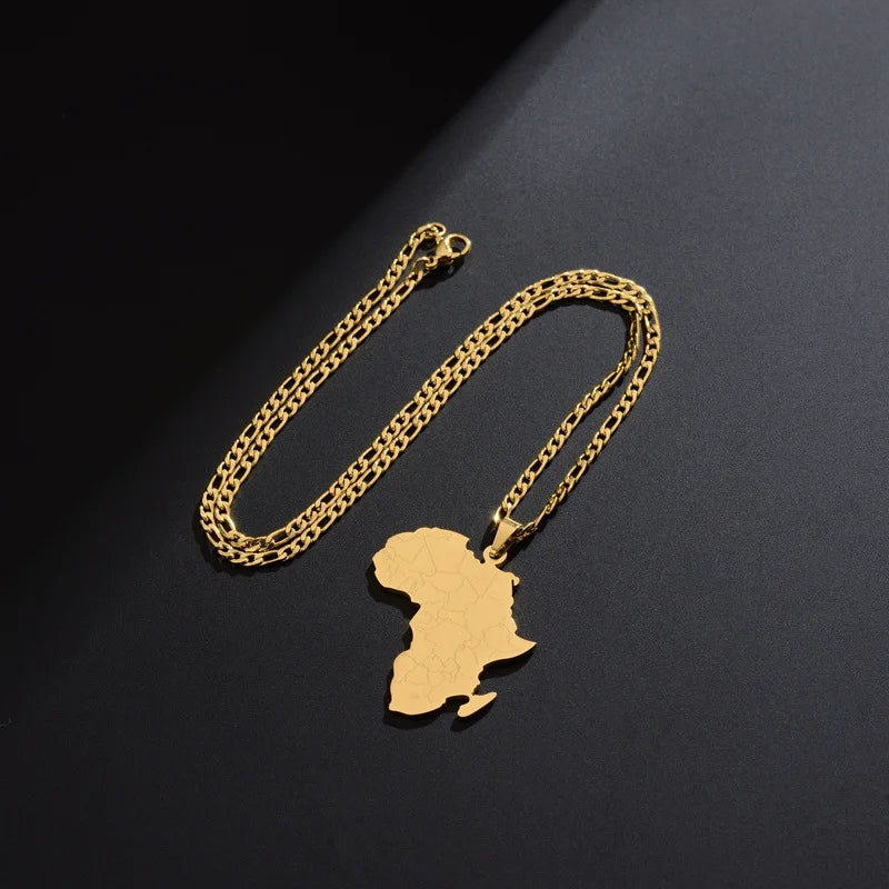 Stainless Steel Africa Map Pendant Necklaces Different Countries Jewelry for Women Men African Accessories