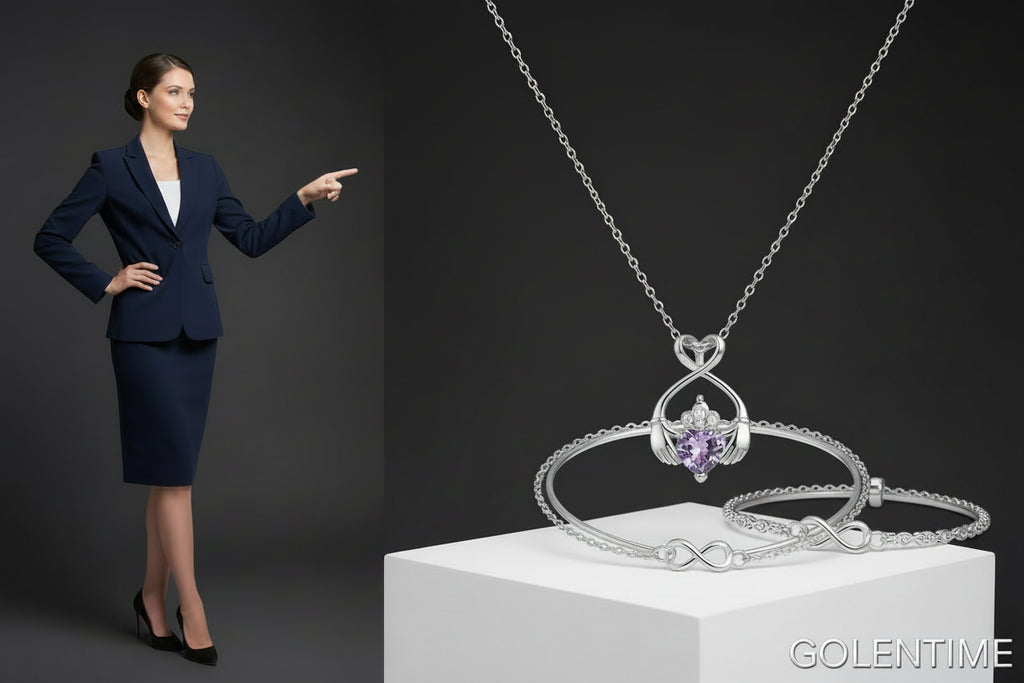 Irish Claddagh Eternity Love Pendant Necklace Trendy Silver Plated Zircon Good Luck Jewelry Gift for Women Birthday