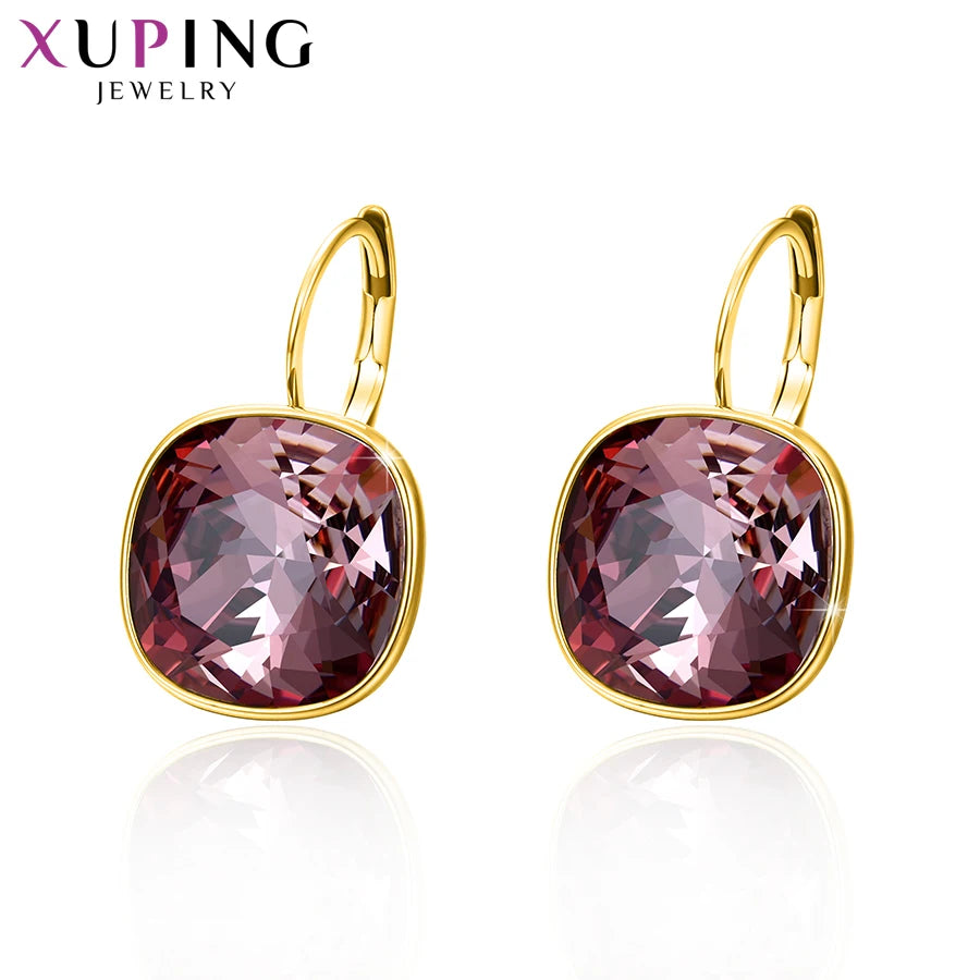 Xuping bijoux carré coloré pierre charme romantique couleur or plaqué cristal boucles d'oreilles pour femmes fille travail fête cadeau 20404