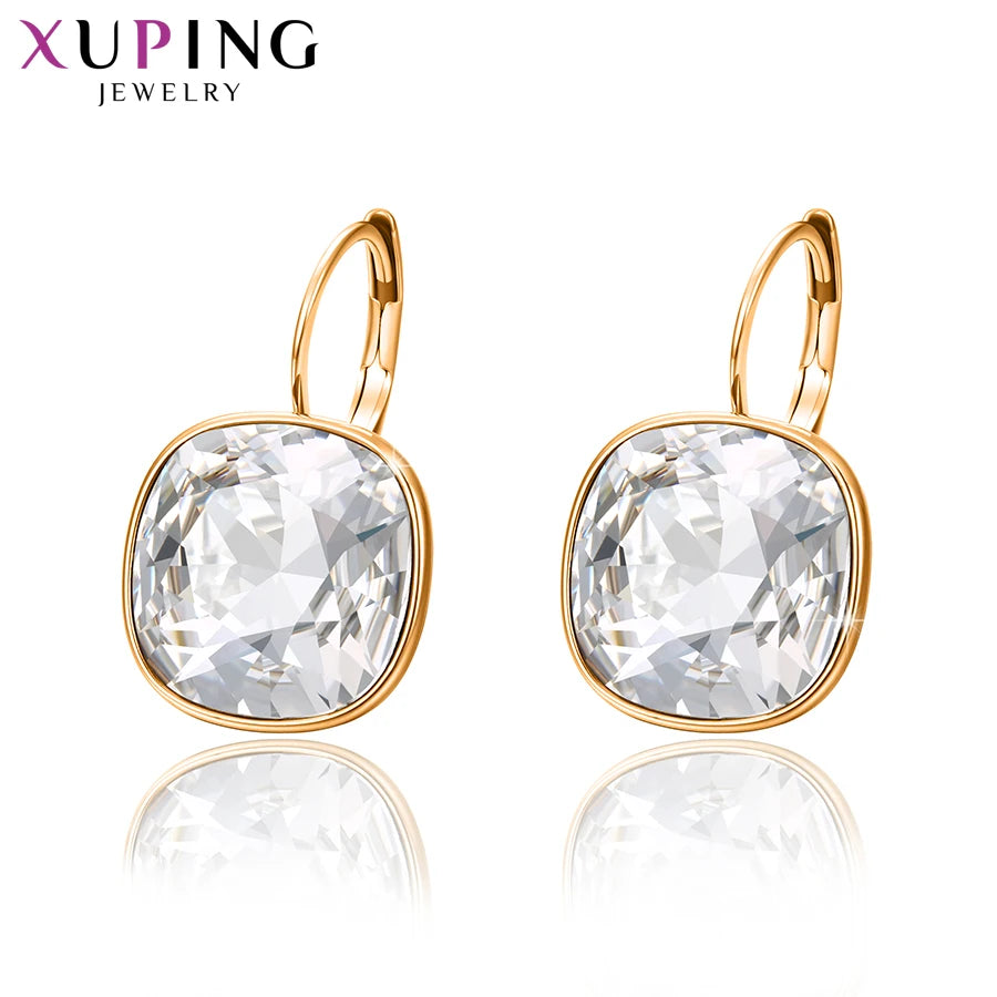 Xuping bijoux carré coloré pierre charme romantique couleur or plaqué cristal boucles d'oreilles pour femmes fille travail fête cadeau 20404
