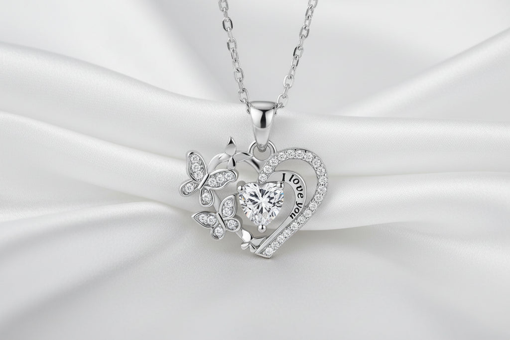 Luxury love Fashion love butterfly Micro Embedded Diamond I love You Forever Heart Heart Shape Light Luxury Pendant Necklace