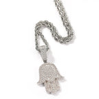 High Quality Turkish Jewelry for Women Hamsa Hand Pendant Lucky Charm Micro Pave CZ Silver Plated Necklace Cuban Link Chain