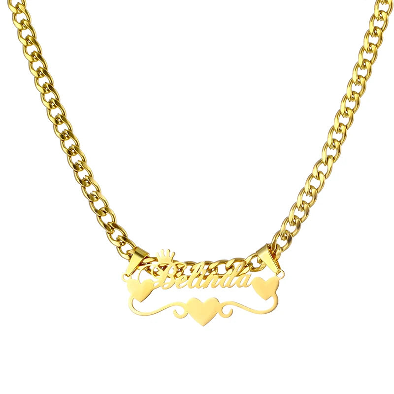 Custom Butterfly Cartoon Character Name Necklace Women Nameplate Jewelry Gold Stainless Steel Cuban Chain Initial Necklaces