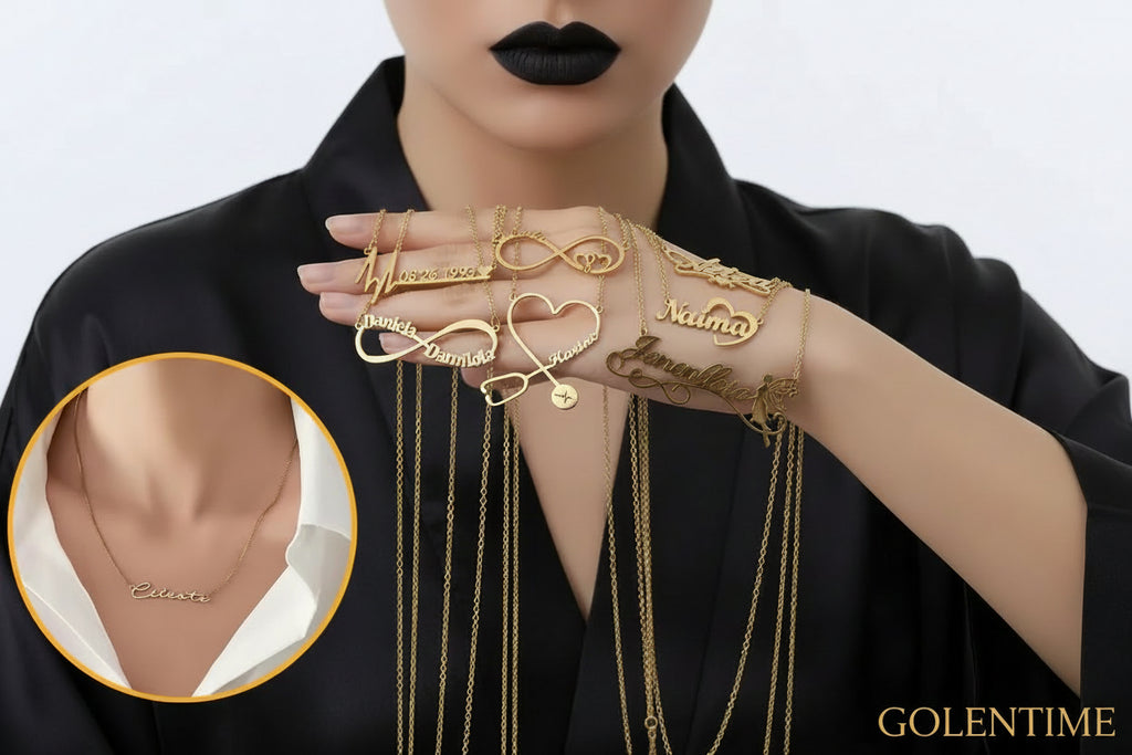 Dropshipping Custom Stainless Steel Name Necklace 14K 18K Gold Plated DIY Pendant Trendy Personalised Jewelry Set