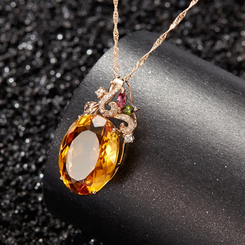 ZHFANGIYE collier classique 925 bijoux en argent avec pendentif ovale en pierre précieuse de Zircon citrine pour les femmes cadeaux de promesse de fête de mariage