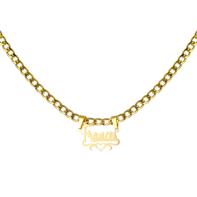 Custom Butterfly Cartoon Character Name Necklace Women Nameplate Jewelry Gold Stainless Steel Cuban Chain Initial Necklaces