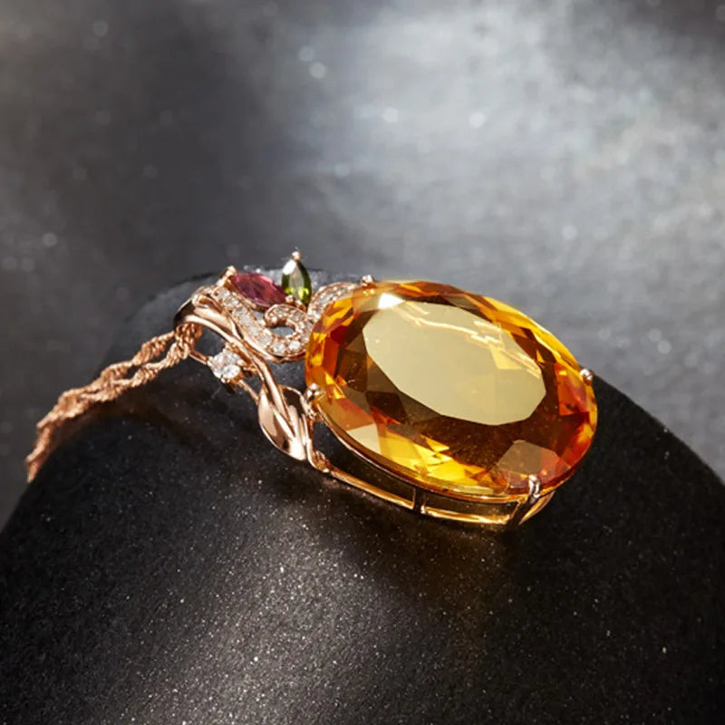 ZHFANGIYE collier classique 925 bijoux en argent avec pendentif ovale en pierre précieuse de Zircon citrine pour les femmes cadeaux de promesse de fête de mariage