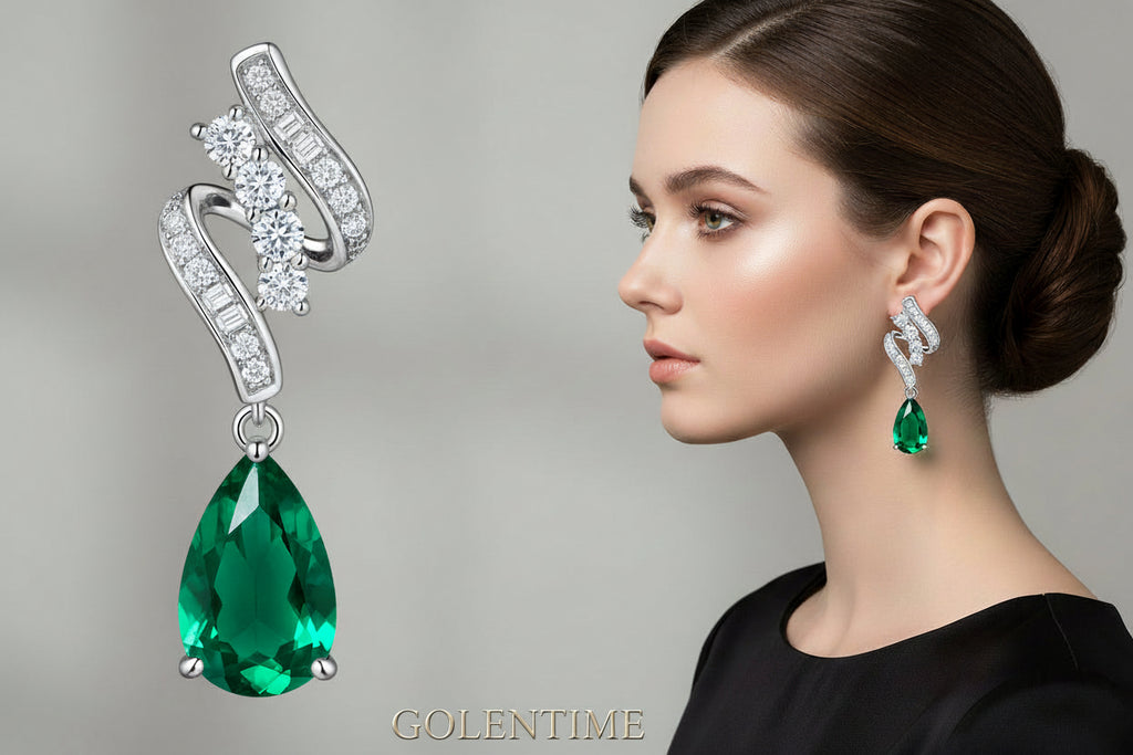 ZHUANGYEE Synthetic (lab Created) 1.52CT Pear Cutting Emerald 925 Sterling Silver Stud Earrings Luxury Wedding Gift Women