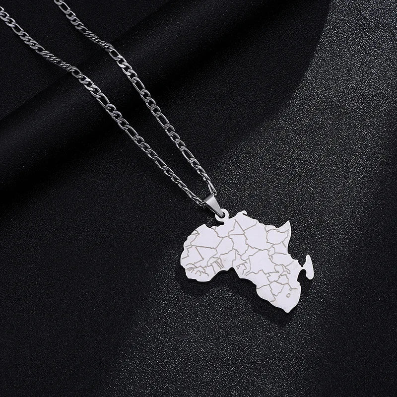 Stainless Steel Africa Map Pendant Necklaces Different Countries Jewelry for Women Men African Accessories