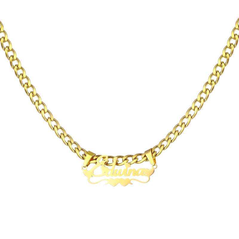 Custom Butterfly Cartoon Character Name Necklace Women Nameplate Jewelry Gold Stainless Steel Cuban Chain Initial Necklaces