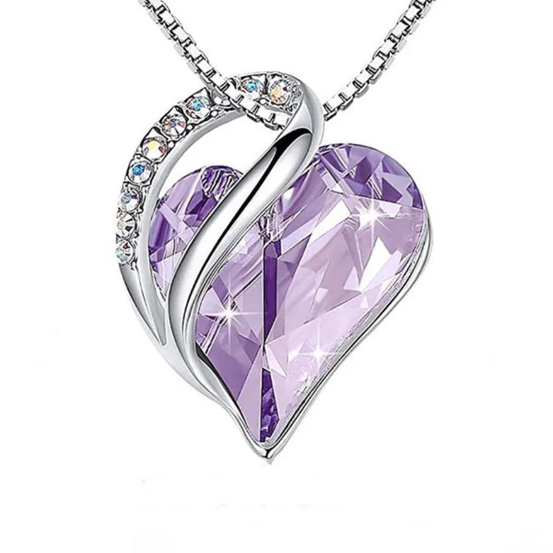 Retro Classic Heart of the Ocean Necklace Silver Plating Love Heart Shape Crystal Birthstone Necklace for Women Jewelry Gifts