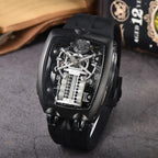 Luxury Men's Watch Stainless Steel Skeleton Case with Silicone Band Japanese Automatic Movement Watch Engine Decoration Watch