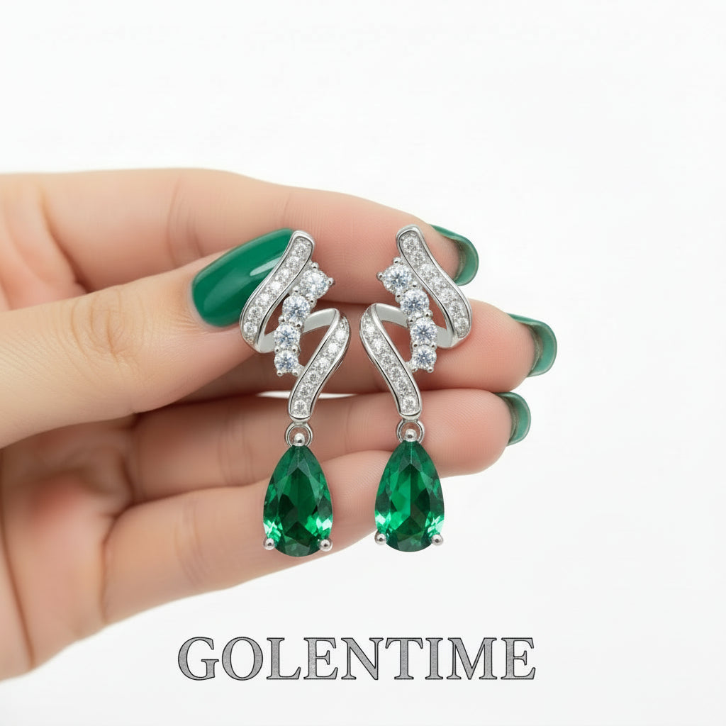 ZHUANGYEE Synthetic (lab Created) 1.52CT Pear Cutting Emerald 925 Sterling Silver Stud Earrings Luxury Wedding Gift Women
