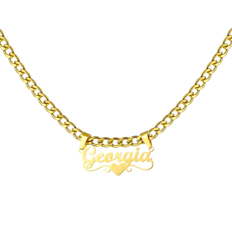 Custom Butterfly Cartoon Character Name Necklace Women Nameplate Jewelry Gold Stainless Steel Cuban Chain Initial Necklaces