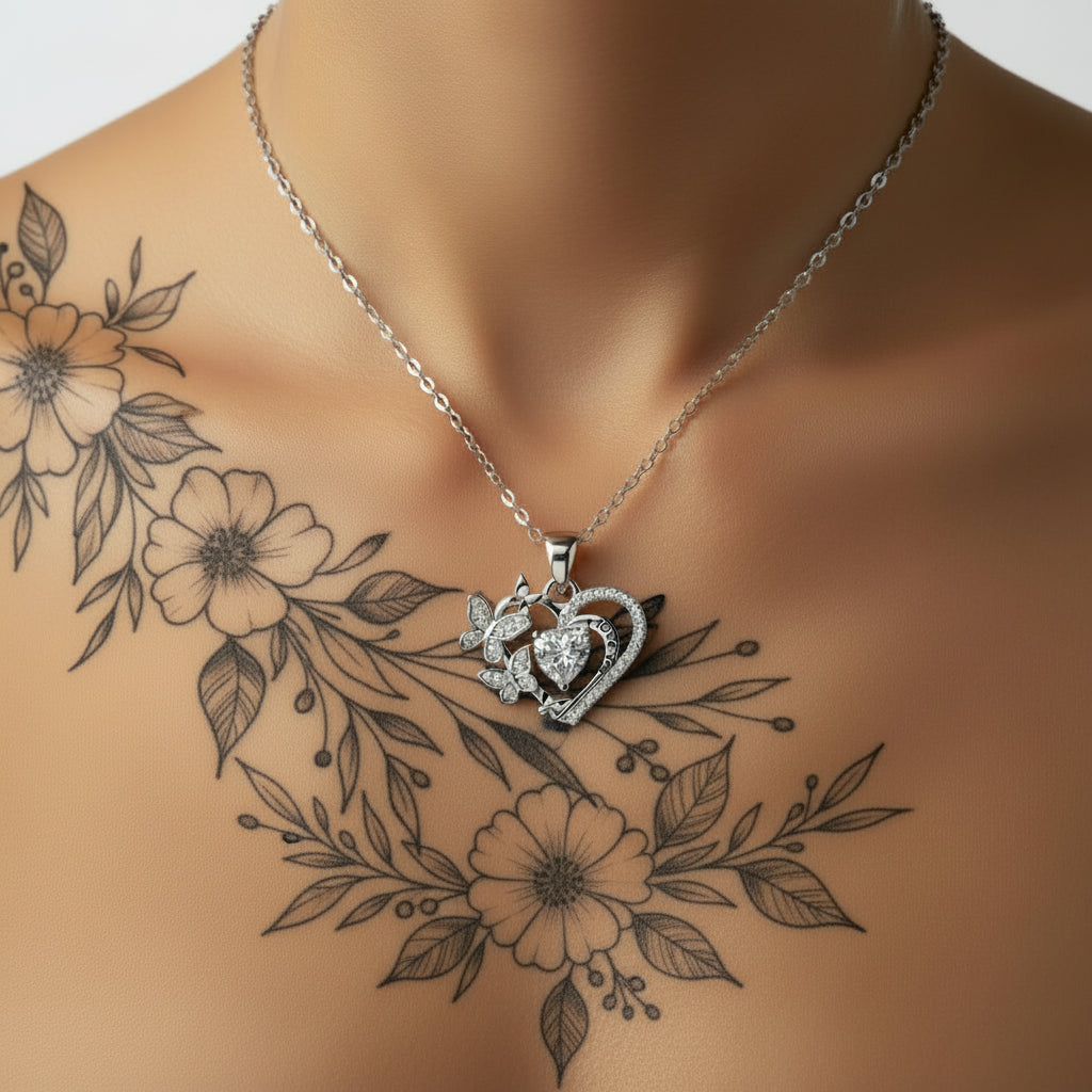 Luxury love Fashion love butterfly Micro Embedded Diamond I love You Forever Heart Heart Shape Light Luxury Pendant Necklace