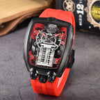 Luxury Men's Watch Stainless Steel Skeleton Case with Silicone Band Japanese Automatic Movement Watch Engine Decoration Watch