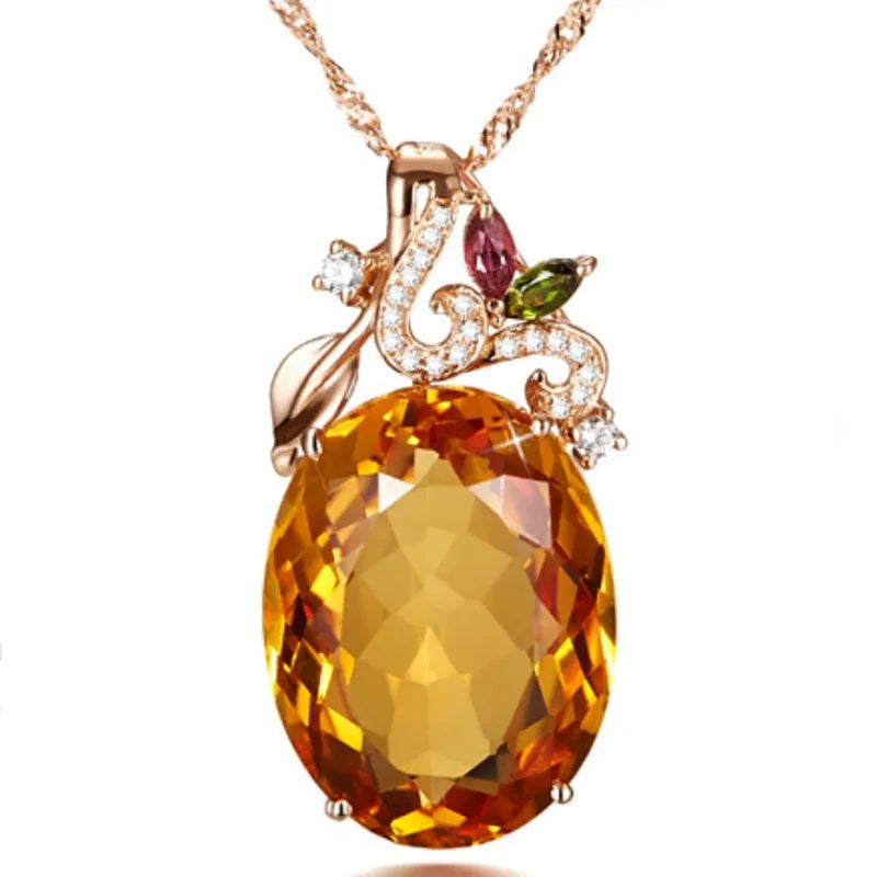 ZHFANGIYE collier classique 925 bijoux en argent avec pendentif ovale en pierre précieuse de Zircon citrine pour les femmes cadeaux de promesse de fête de mariage