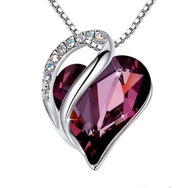 Retro Classic Heart of the Ocean Necklace Silver Plating Love Heart Shape Crystal Birthstone Necklace for Women Jewelry Gifts