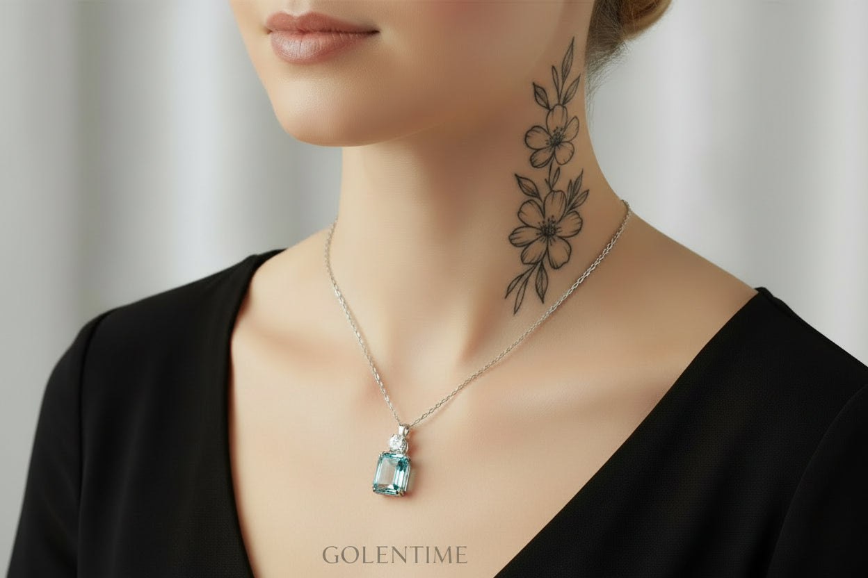 S925 Sterling Silver Necklace Set High Carbon Diamond Emerald Cut European American Cross-Border Style Hot-Selling Fine Jewelry