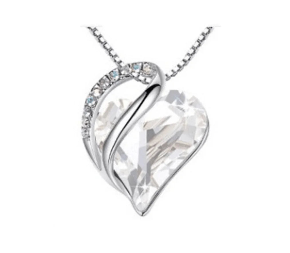 Retro Classic Heart of the Ocean Necklace Silver Plating Love Heart Shape Crystal Birthstone Necklace for Women Jewelry Gifts