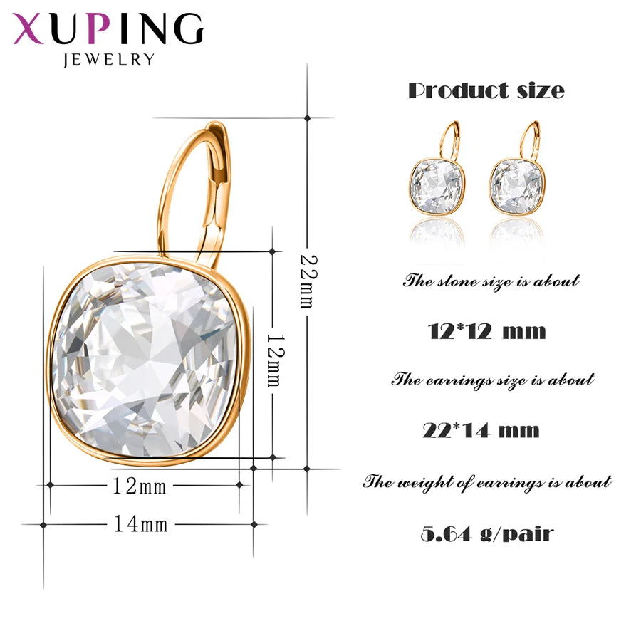 Xuping bijoux carré coloré pierre charme romantique couleur or plaqué cristal boucles d'oreilles pour femmes fille travail fête cadeau 20404