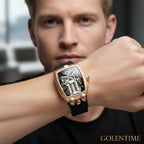 Luxury Men's Watch Stainless Steel Skeleton Case with Silicone Band Japanese Automatic Movement Watch Engine Decoration Watch