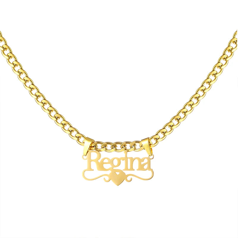 Custom Butterfly Cartoon Character Name Necklace Women Nameplate Jewelry Gold Stainless Steel Cuban Chain Initial Necklaces