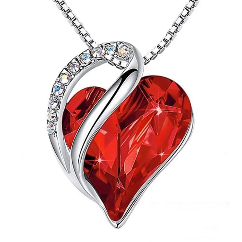 Retro Classic Heart of the Ocean Necklace Silver Plating Love Heart Shape Crystal Birthstone Necklace for Women Jewelry Gifts