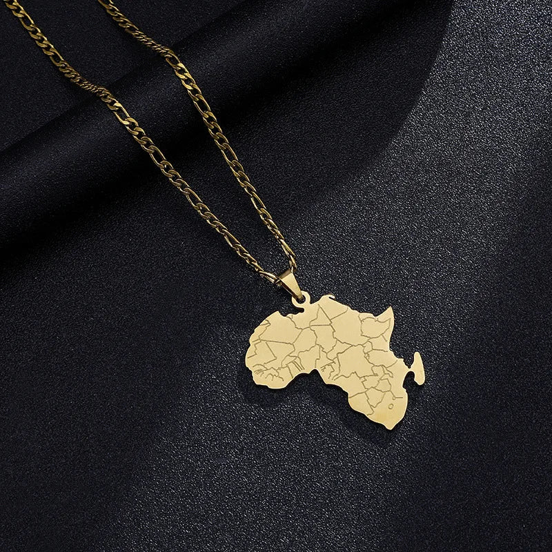 Stainless Steel Africa Map Pendant Necklaces Different Countries Jewelry for Women Men African Accessories
