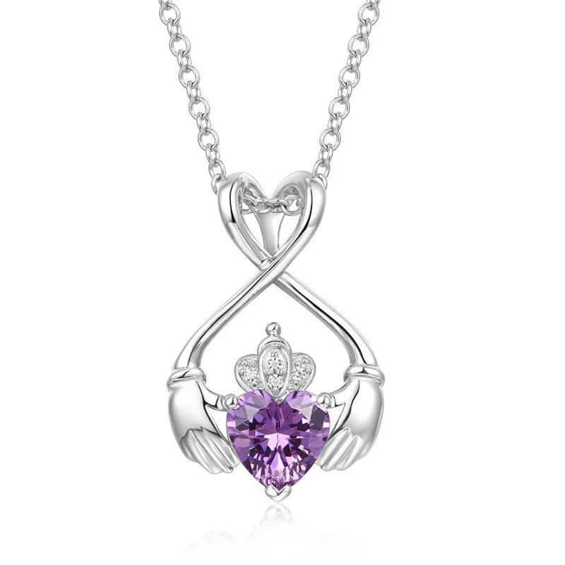 Irish Claddagh Eternity Love Pendant Necklace Trendy Silver Plated Zircon Good Luck Jewelry Gift for Women Birthday