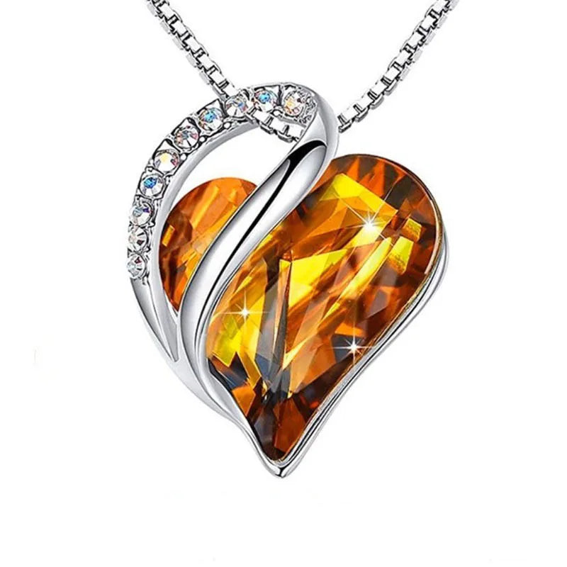 Retro Classic Heart of the Ocean Necklace Silver Plating Love Heart Shape Crystal Birthstone Necklace for Women Jewelry Gifts