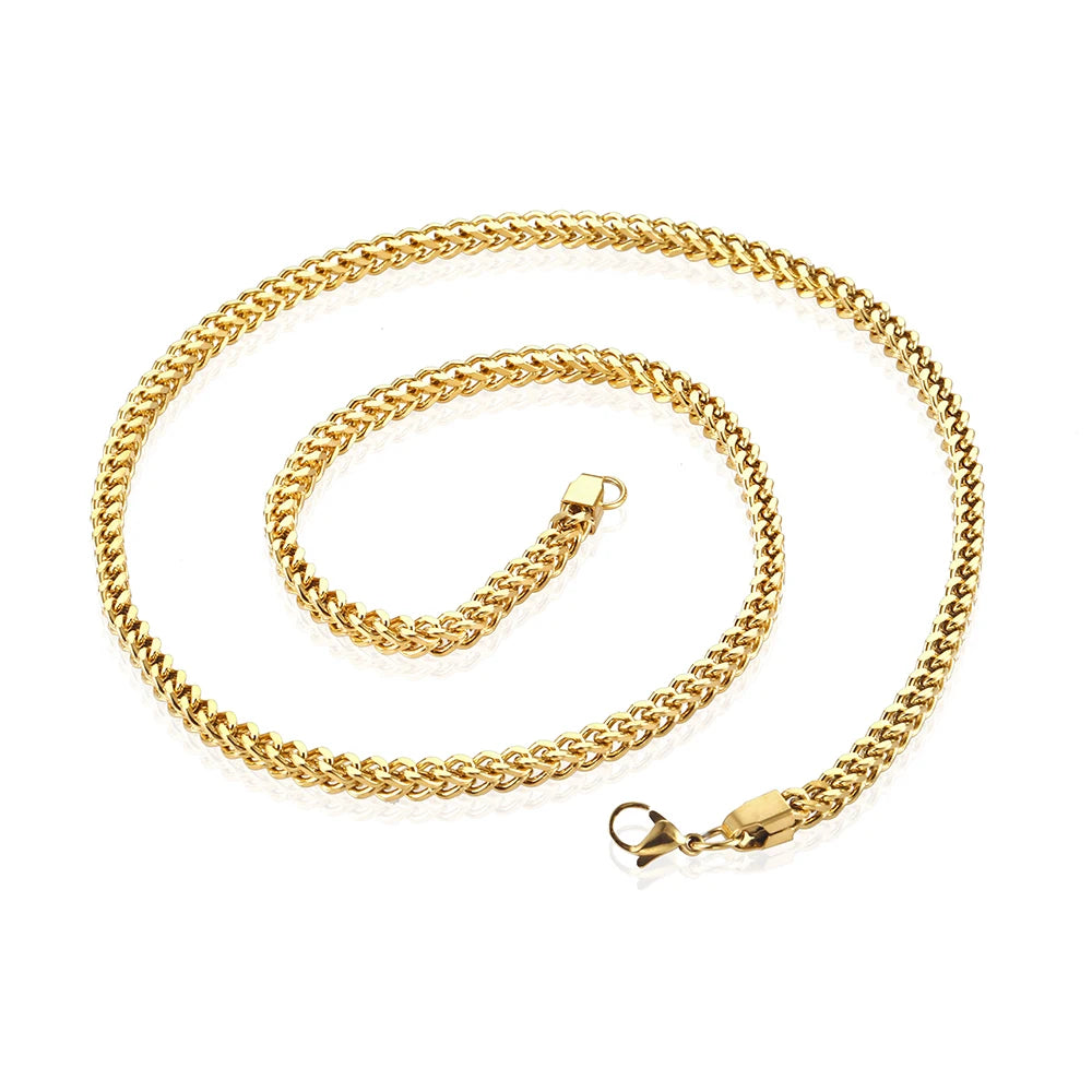 NUOAY Custom Logo Franco Chain Necklace 18K Gold Plated Stainless Steel Hip Hop Women's Chain Necklace 4/5/6MM Wholesale Jewelry