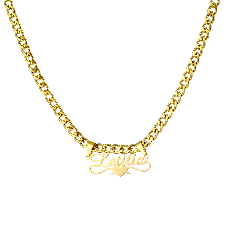 Custom Butterfly Cartoon Character Name Necklace Women Nameplate Jewelry Gold Stainless Steel Cuban Chain Initial Necklaces