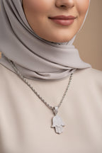 High Quality Turkish Jewelry for Women Hamsa Hand Pendant Lucky Charm Micro Pave CZ Silver Plated Necklace Cuban Link Chain