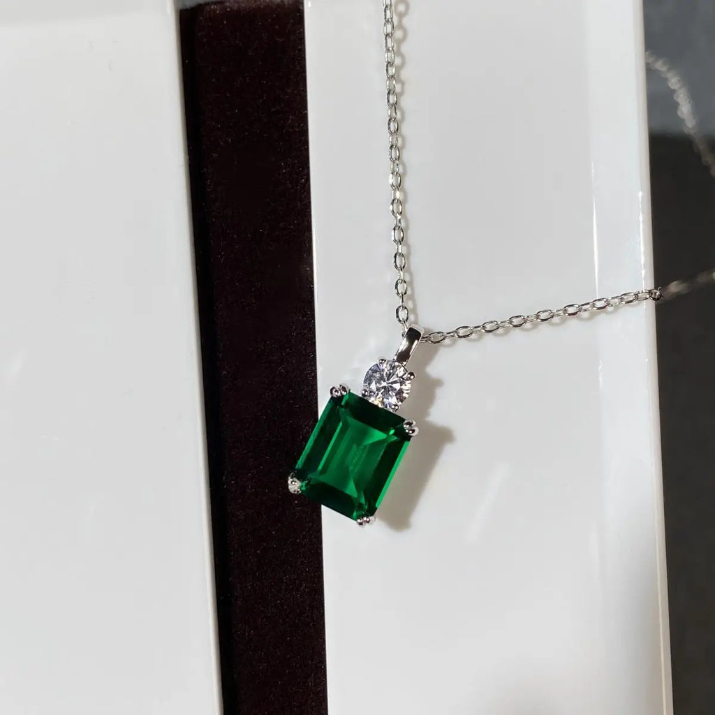 S925 Sterling Silver Necklace Set High Carbon Diamond Emerald Cut European American Cross-Border Style Hot-Selling Fine Jewelry