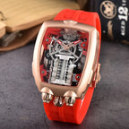 Luxury Men's Watch Stainless Steel Skeleton Case with Silicone Band Japanese Automatic Movement Watch Engine Decoration Watch