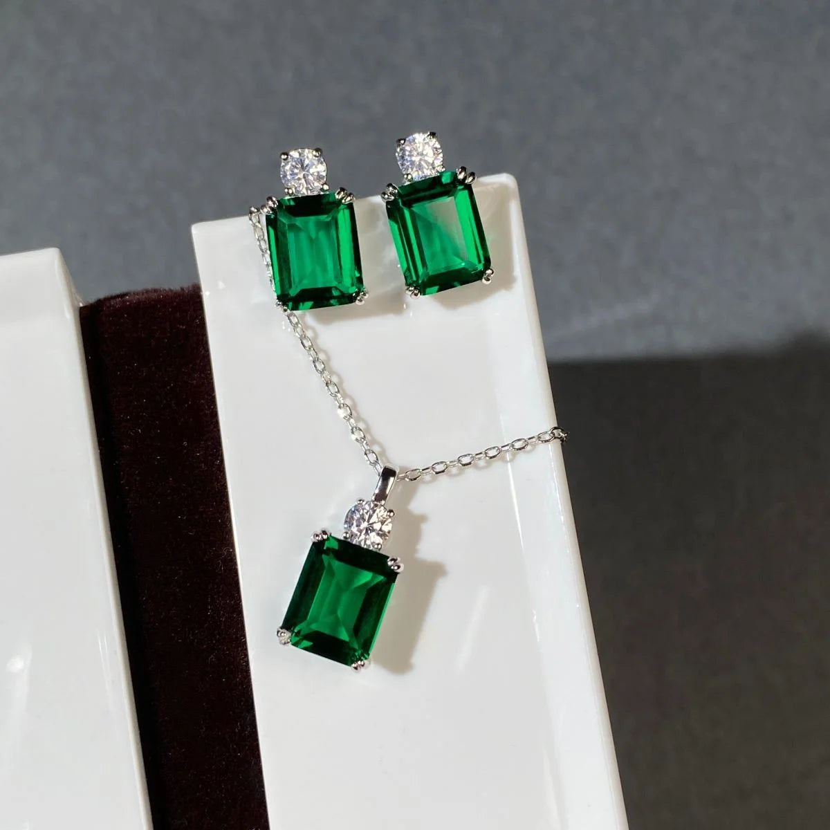 S925 Sterling Silver Necklace Set High Carbon Diamond Emerald Cut European American Cross-Border Style Hot-Selling Fine Jewelry