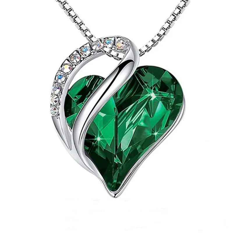 Retro Classic Heart of the Ocean Necklace Silver Plating Love Heart Shape Crystal Birthstone Necklace for Women Jewelry Gifts