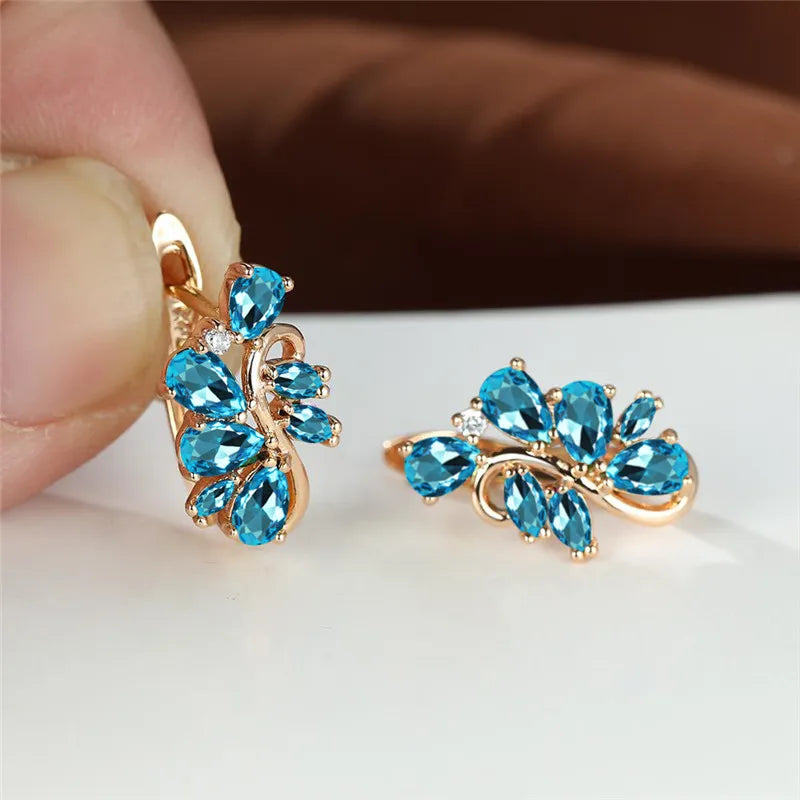 Petites boucles d'oreilles en cristal vert pour femmes, Vintage, couleur or, fleur, multicolore, Zircon, bijoux pour femmes