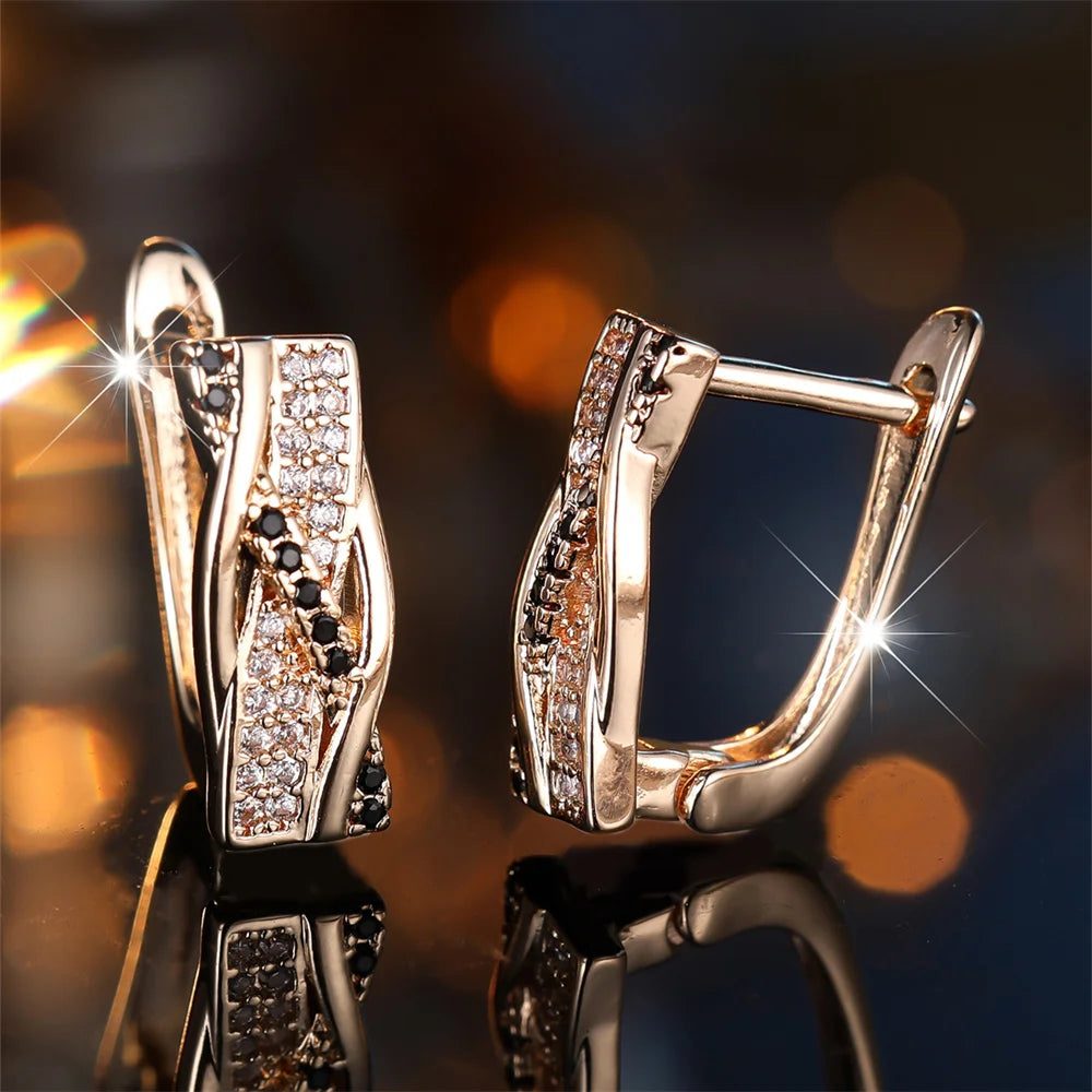 Petites boucles d'oreilles rétro en pierre noire et Zircon blanc pour femmes, Vintage, couleur or, boucle d'oreille, bijoux de mariage, cadeau de fête de fiançailles
