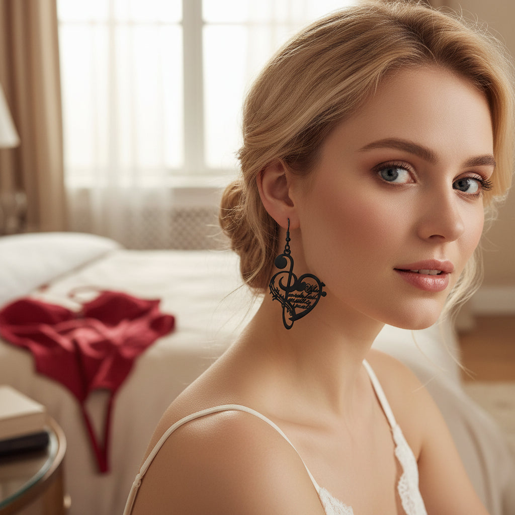 Boucles d'oreilles pendantes en acier inoxydable pour femmes et hommes, Note de musique d'amour, couleur or argent, cœur, amoureux de la musique, bijoux à la mode