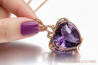 Collier pendentif en améthyste en forme de cœur de luxe pour femme, quartz violet, or 8K, pierres précieuses, bijoux en bronze blanc