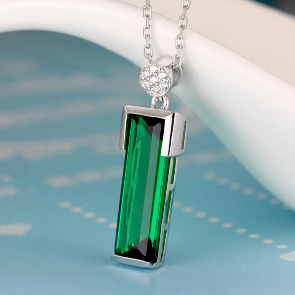 WOSIKfast-Collier en argent regardé 925 pour femme, bijoux fantaisie, pendentif en pierre précieuse émeraude géométrique, collier JONecklace