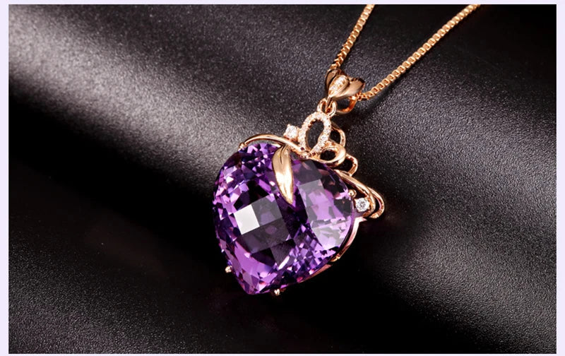 WOSIKATE luxe en forme de coeur améthyste pendentif collier femmes 925 argent plaqué 18K or Rose chaîne collier bijoux de mode