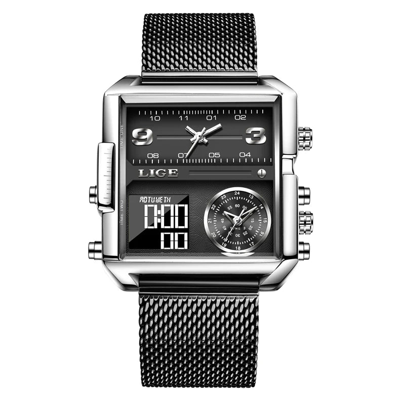 55_LIGE 2024 mode double affichage montre femmes haut de gamme de luxe créatif carré montres dames décontracté montre en or Relogio Feminino