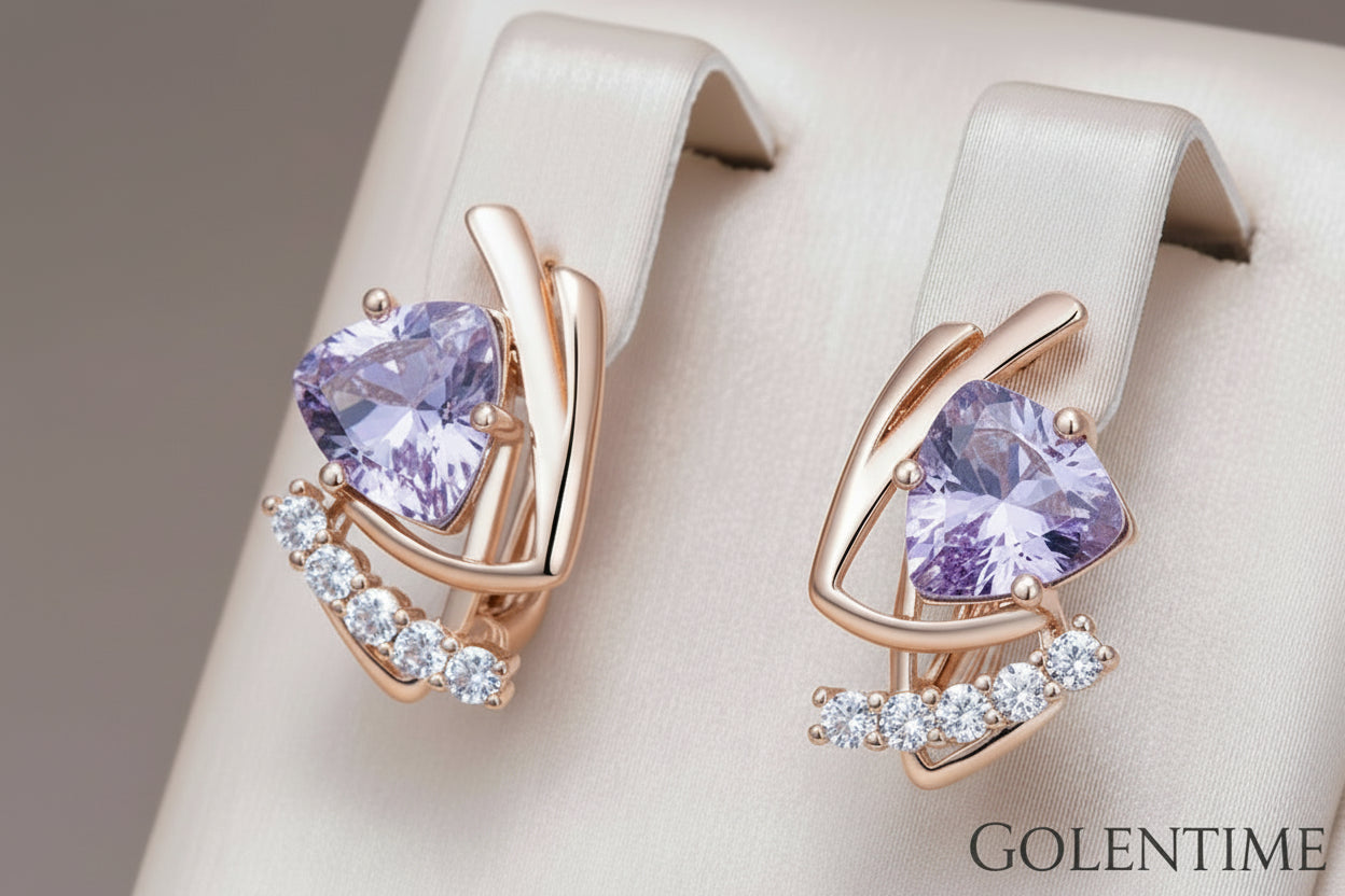 Kinel – boucles d'oreilles anglaises en Zircon naturel violet scintillant pour femmes, mode 585 couleur or Rose, bijoux quotidiens de fête Vintage