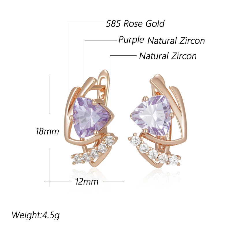 Kinel – boucles d'oreilles anglaises en Zircon naturel violet scintillant pour femmes, mode 585 couleur or Rose, bijoux quotidiens de fête Vintage