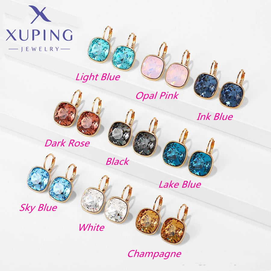 Xuping bijoux carré coloré pierre charme romantique couleur or plaqué cristal boucles d'oreilles pour femmes fille travail fête cadeau 20404