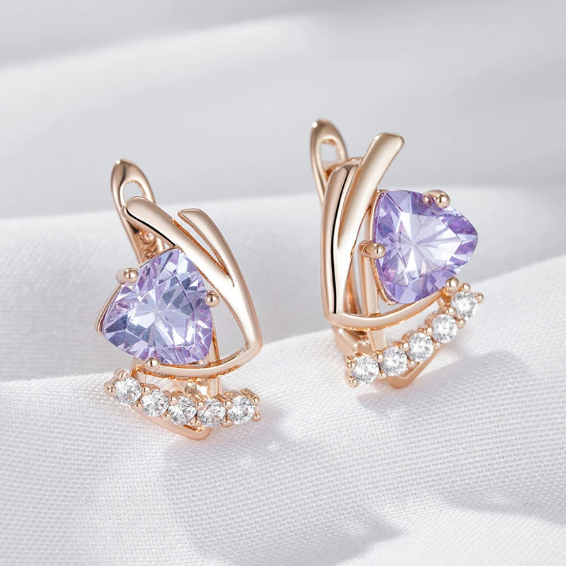 Kinel – boucles d'oreilles anglaises en Zircon naturel violet scintillant pour femmes, mode 585 couleur or Rose, bijoux quotidiens de fête Vintage