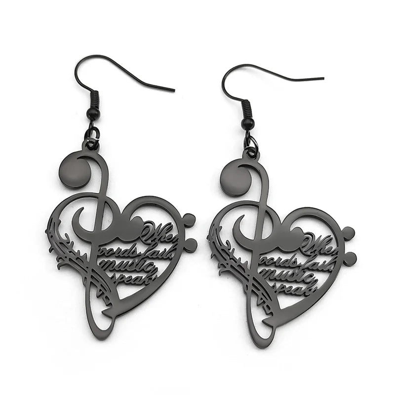 Boucles d'oreilles pendantes en acier inoxydable pour femmes et hommes, Note de musique d'amour, couleur or argent, cœur, amoureux de la musique, bijoux à la mode